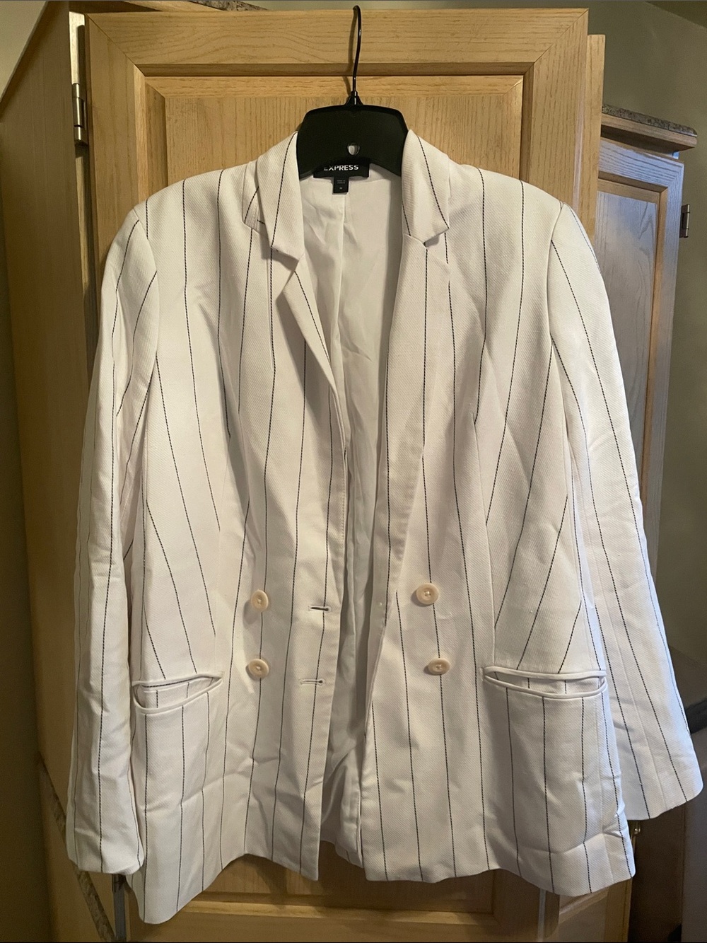 Express Women's White Pinstripe Double-Breasted Blazer